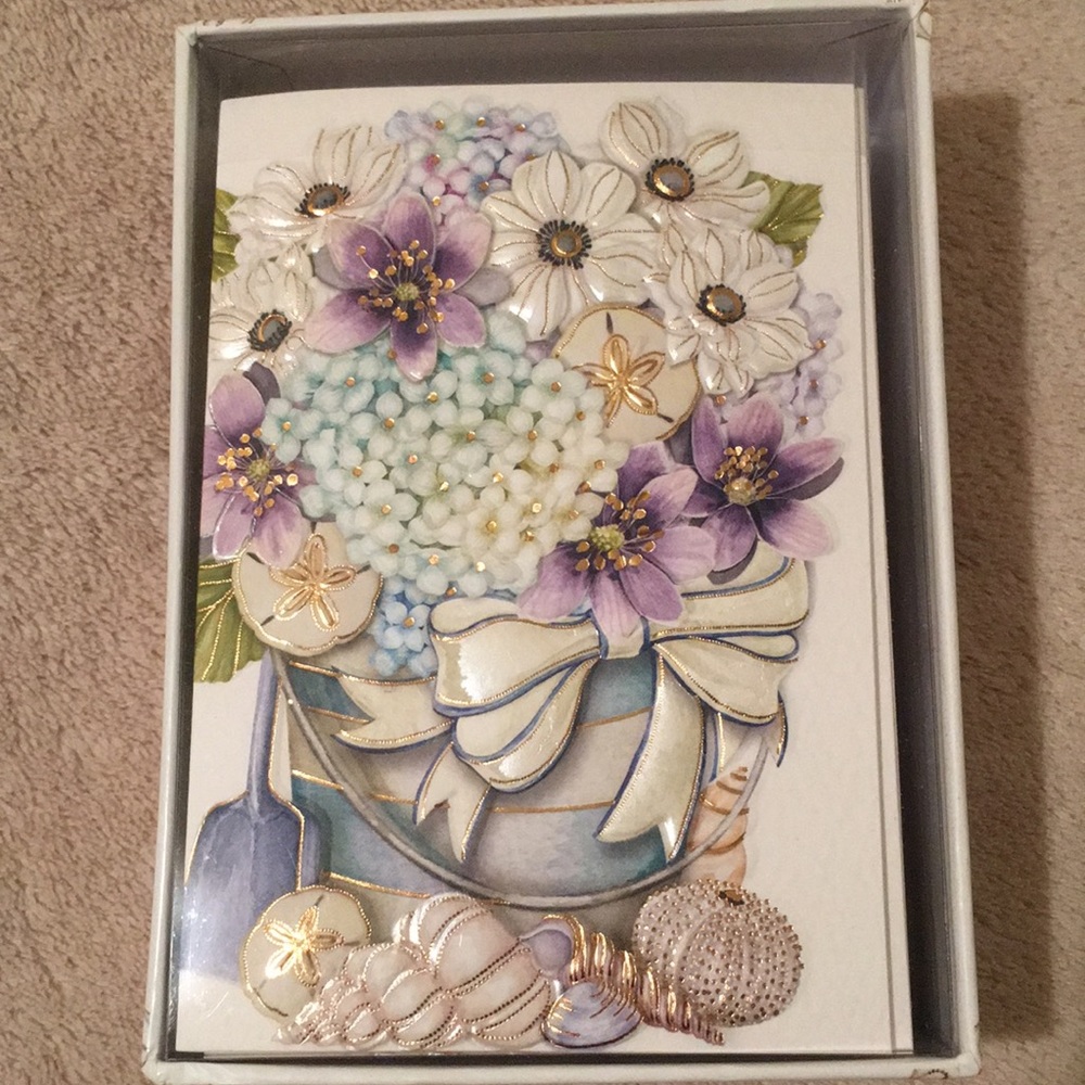 Seaside Bouquet Floral Shell Boxed Note Set NWT
